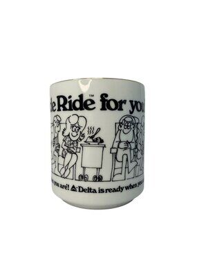 Vintage Delta Airlines Pencil Cup Wide Ride Slogan Advertising Mug Gold Rim 80s